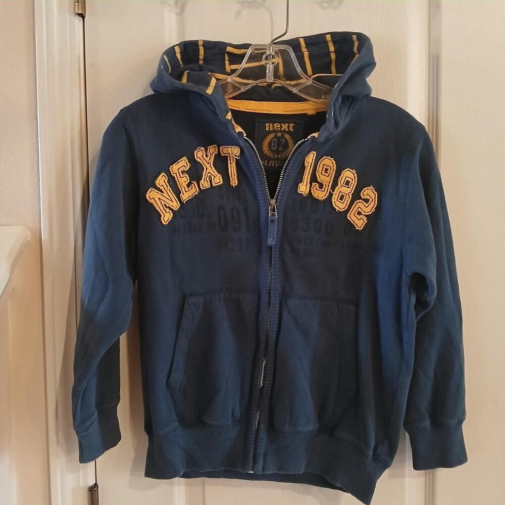 NEXT distressed look zip up hoodie "NEXT 1982" embroidered youth 9 Stripes